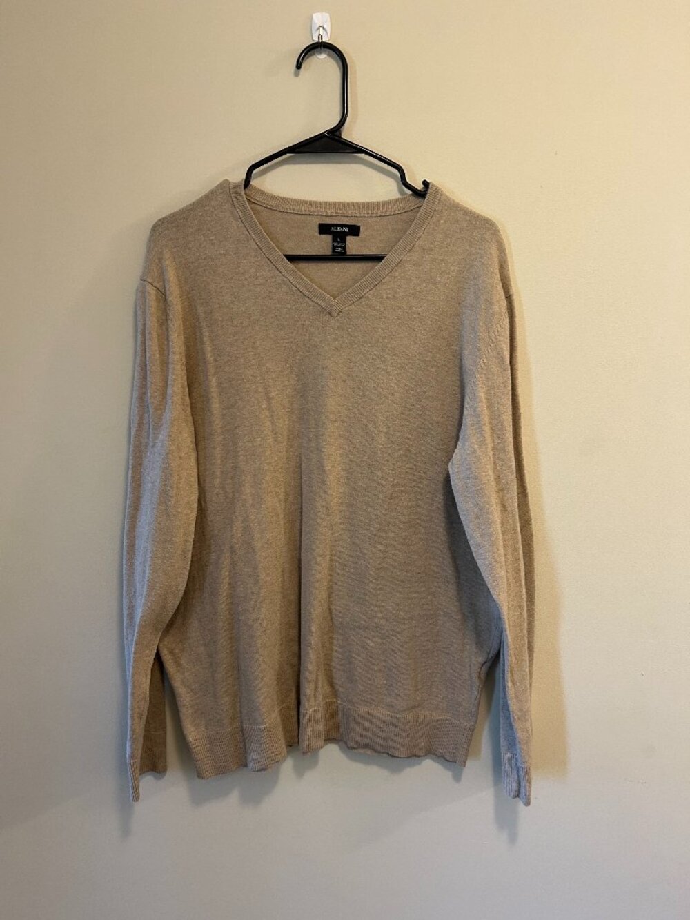 Alfani V-Neck Sweater Tan Khaki Cotton Men's L